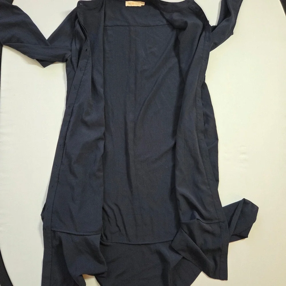 Tory Burch Navy Blue Ruffle Front Drop Waist Shirt Dress Size 2 Logo Buttons